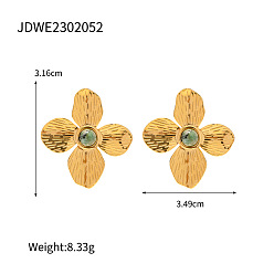 African Turquoise(Jasper) 18K Gold Radiant Inlaid Natural African Turquoise Four-Petal Flower Earrings