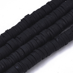 Black Handmade Polymer Clay Beads Strands, for DIY Jewelry Crafts Supplies, Heishi Beads, Disc/Flat Round, Black, 6x0.5~1mm, Hole: 1.8mm, about 290~320pcs/strand, 15.75 inch~16.14 inch(40~41cm)