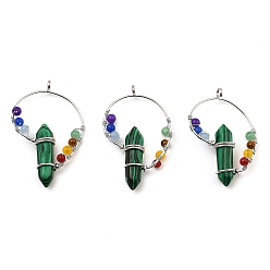 Malachite Synthetic Malachite Double Terminal Pointed Big Pendants, Chakra Faceted Bullet Charms with Rack Plating Platinum Tone Brass Findings, 49~53x30~34x11mm, Hole: 4mm