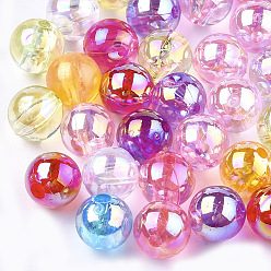 Mixed Color Transparent Plastic Beads, AB Color Plated, Round, Mixed Color, 10mm, Hole: 1.8mm, 1000pcs/500g