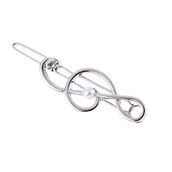 Платина Сплав зажимами волос, аксессуары для волос для женщин и девочек, музыкальная нота, платина, 45x17 мм