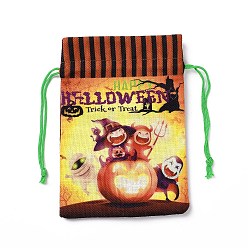 Witch Halloween Cotton Cloth Storage Pouches, Rectangle Drawstring Treat Bags Goody Bags, for Candy Gift Bags, Halloween Themed Pattern, 21x14.5x0.4cm