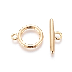 Real 18K Gold Plated Brass Toggle Clasps, for DIY Jewelry Making, Real 18K Gold Plated, Ring: 13x1.5mm, Bar: 19.5x6.5x2mm, Hole: 1.6mm/2.5mm