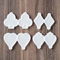 White 4Pcs 4 Style Playing Card DIY Pendant Silicone Molds Set, Resin Casting Molds, for UV Resin, Epoxy Resin Jewelry Making, White, 56.5~57x70.5~97x6mm, Inner Diameter: 50.5~51x31~40mm, 1pc/style