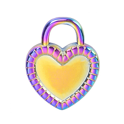 Rainbow Color Stainless Steel Pendants, Heart Padlock Charms, Rainbow Color, 18x14x3mm, Hole: 5mm