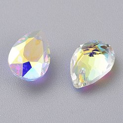 Crystal AB Glass Rhinestone Pendants, Faceted, Teardrop, Crystal AB, 11.5x8x5mm, Hole: 1.5mm