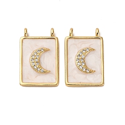 Луна Латунные микро проложить кубического циркония подвески, с эмалью, без кадмия и без свинца, реальный 18 k позолоченный, стойки покрытие, долговечный, луна, 18x11.5x2.5 мм, отверстие : 1.2 мм