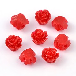 Red Resin Beads, Flower, Red, 6x4mm, Hole: 1mm