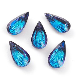 Bermuda Blue Embossed Glass Rhinestone Pendants, Teardrop, Faceted, Bermuda Blue, 14x7x4mm, Hole: 1.2mm