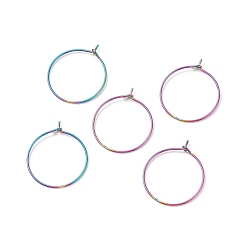 Rainbow Color Ion Plating(IP) 316 Surgical Stainless Steel Hoop Earrings Findings, Wine Glass Charms Findings, Rainbow Color, 23x20x0.7mm, 21 Gauge.