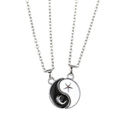 Star Alloy Yin Yang Friendship Split Pendant Necklaces, BFF Couples Necklaces, Star Pattern, 19-3/4 inch(50cm), 2pcs/set