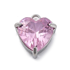Light Rosaline AB 304 из нержавеющей стали горный хрусталь подвески, сердце, цвет нержавеющей стали, светлый розалин аб, 11x9.5x5 мм, отверстие : 1.6 мм
