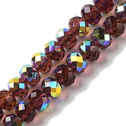 Coconut Brown AB Color Plated Transparent Electroplate Beads Strands, Faceted, Round, Coconut Brown, 7.5x6mm, Hole: 1mm, about 80~83pcs/strand, 18.31~19.88''(46.5~50.5cm)