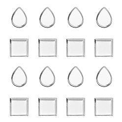 Stainless Steel Color 304 Stainless Steel Plain Edge Bezel Cups, Cabochon Settings, Square & Teardrop, Stainless Steel Color, 8.5~9x7~8.5x1~1.2mm, 100pcs/box