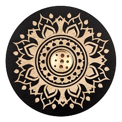Black Wooden Flower Pattern Incense Holder for Sticks, with Brass Holder, Meditation Aromatherapy Furnace Home Decor, Black, 100x5mm