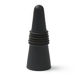 Black Silicone Wine Bottle Stoppers, with Stainless Steel Findings inside, Cone, Black, 64x25mm