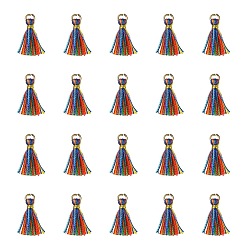 Разноцветный Кулон с кисточкой из поликоттона (полиэстер), мини-кисточка, с железными выводами и металлическим шнуром, красочный, 10~15x2~3 мм, отверстие : 1.5 мм