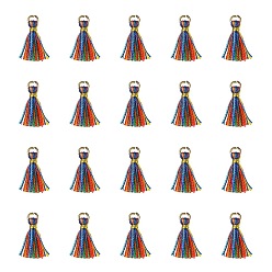 Разноцветный Кулон с кисточкой из поликоттона (полиэстер), миниатюрные подвески-кисточки, с железными выводами и металлическим шнуром, красочный, 10~15x2~3 мм, отверстие : 1.5 мм