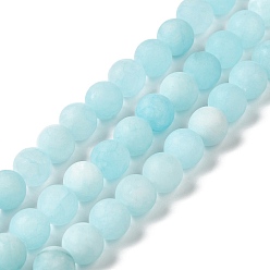 Light Cyan Natural Dyed Jade Beads Strands, Frosted, Round, Light Cyan, 8~8.5mm, Hole: 1mm, about 47~48pcs/strand, 14.69''~14.96''(37.3~38cm)