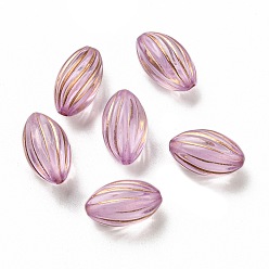 Old Rose Plating Transparent Acrylic Beads, Golden Metal Enlaced, Twist Rice, Old Rose, 15x9mm, Hole: 1.5mm, 950pcs/500g