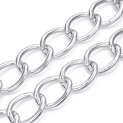 Silver Aluminum Curb Chains, Twist Link Chains, Unwelded, Silver, 45x34x6mm