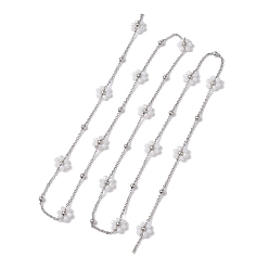 Stainless Steel Color Flower Glass Beaded Link Chain, with 304 Stainless Steel Satellite Chain, Soldered, Stainless Steel Color, 11mm, about 3.18~3.20 Feet(0.97~0.975m)/pc