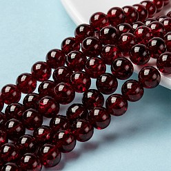 Dark Red Crackle Glass Beads Strands, Round, Dark Red, 8mm, Hole: 1.3~1.6mm, about 100pcs/strand, 31.4 inch