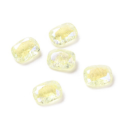 Jonquil Crackle Moonlight Style Glass Rhinestone Cabochons, Pointed Back, Rectangle, Jonquil, 8x6x3mm