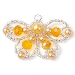 Оранжевый Подвески из бисера и стеклянных жемчужин, бабочки подвески, оранжевые, 26x40x6 мм