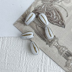 White Opauqe Czech Glass Beads, Teardrop, White, 13x8mm