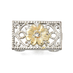 Лимонный шифон Латунный хрустальный стразы прямоугольник с цветочными многорядными звеньями, Эмаль стиле, без кадмия и без свинца, стойки покрытие, платина, лимонный шифон, 13x22x6 мм, отверстие : 2 мм