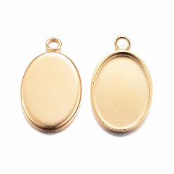 Golden Ion Plating(IP) 304 Stainless Steel Pendant Cabochon Settings, Plain Edge Bezel Cups, Oval, Golden, Tray: 14x10mm, 17.5x11x1.5mm, Hole: 2mm