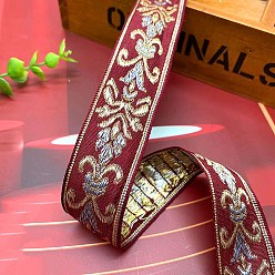 Dark Red Polyester Embroidery Ancient Hanfu Lace Ribbon, Flower Pattern, Dark Red, 1-1/8 inch(30mm)