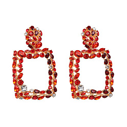 Red Alloy Glass Drill Earrings for Women in European and American Style
