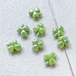 Lime Green Porcelain Beads, Pearlized, Shamrock for Saint Patrick's Day, Lime Green, 13x12mm