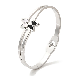 Нержавеющая Сталь Цвет Регулируемые браслеты-бабочки с эмалированными ракушками, 304 браслеты из нержавеющей стали для женщин, цвет нержавеющей стали, внутренний диаметр: 1-3/4x2-3/8 дюйм (4.5x5.9 см)