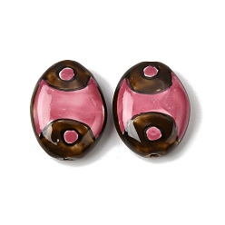 Бледно-фиолетовый Красный Фарфоровые бусины ручной работы, пастельный фарфор, овальные, бледно-фиолетовый красный, 22~24.5x17~18x7.5~8 мм, отверстие : 1.6~1.8 мм