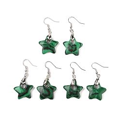Малахит Серьги из синтетического малахита, с латунными крючками для сережек, без свинца и без кадмия, звезда, 44x22.5 мм