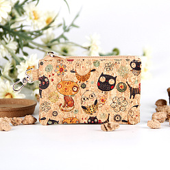 Cat Shape Cork Zipper Wallets with Snap Clasp, Makeup Bags, Fashion Multi-Function Clutch Bags, Cat Shape, 11x7.5x0.5cm