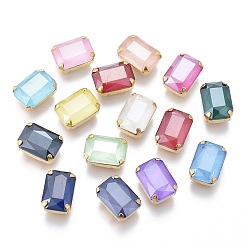 Mixed Color Sew on Rhinestone, Mocha Style, Imitation Jade Style, Glass Rhinestone, with Golden Plated Brass Prong Settings, Faceted, Rectangle, Mixed Color, 14x10x6mm, Hole: 1.2mm