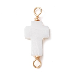 Light Gold Natural Freshwater Shell Connector Charms, Cross Links, Light Gold, 23x9.5x3.5mm, Hole: 2.5mm