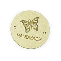 Beige Microfiber Leather Label Tags, Handmade Embossed Tag, with Holes, for DIY Jeans, Bags, Shoes, Hat Accessories, Flat Round with Butterfly, Beige, 25mm