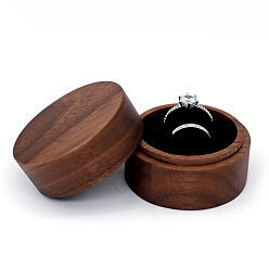 Black Round Wood Couple Ring Storage Boxes, Wooden Wooden Wedding Ring Gift Case with Velvet Inside, for Wedding, Valentine's Day, Black, 5x3.5cm