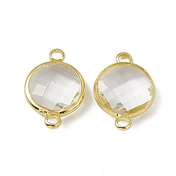 Crystal Transparent K9 Glass Connector Charms, with Light Gold Plated Brass Findings, Faceted, Flat Round Links, Crystal, 19.5x12.5x4.5mm, Hole: 2mm