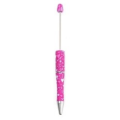 Deep Pink Valentine's Day Theme Heart Pattern Plastic with Iron Ball-Point Pen, Beadable Pen, for DIY Personalized Pen with Jewelry Beads, Deep Pink, 147x11.5mm