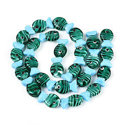 Темный Голубой Бусы лэмпворк ручной работы, рыба с рисунком сглаза, темные голубые, 19~20x12.5x9 мм, отверстие : 0.8 мм, около 25 шт / нитка, 18.90 дюйм (48 см)