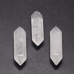 Quartz Crystal Natural Quartz Crystal Double Terminated Point Beads, Healing Stones, Reiki Energy Balancing Meditation Therapy Wand, for Wire Wrapped Pendants Making, No Hole/Undrilled, 34~36x9x9mm