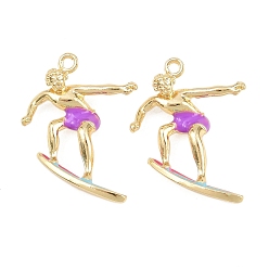 Фиолетовый Сплав эмали горный хрусталь подвески, стойки покрытие, очарование серфера, без кадмия, без никеля и без свинца, золотые, фиолетовые, 23.5x26x6 мм, отверстие : 1.8 мм