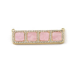 Pink Breloques de connecteur en laiton micro pavé de zircone cubique transparente, avec de la résine, rectangle avec des liens carrés, crémaillère plaquage, plaqué longue durée, sans cadmium et sans plomb, réel 18 k plaqué or, rose, 12x40x3mm, Trou: 1mm