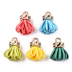 Mixed Color Faux Suede Tassel Pendant Decorations, with Rose Gold CCB Plastic Cord Ends, Mixed Color, 25~26.5x13.5~20mm, Hole: 3mm